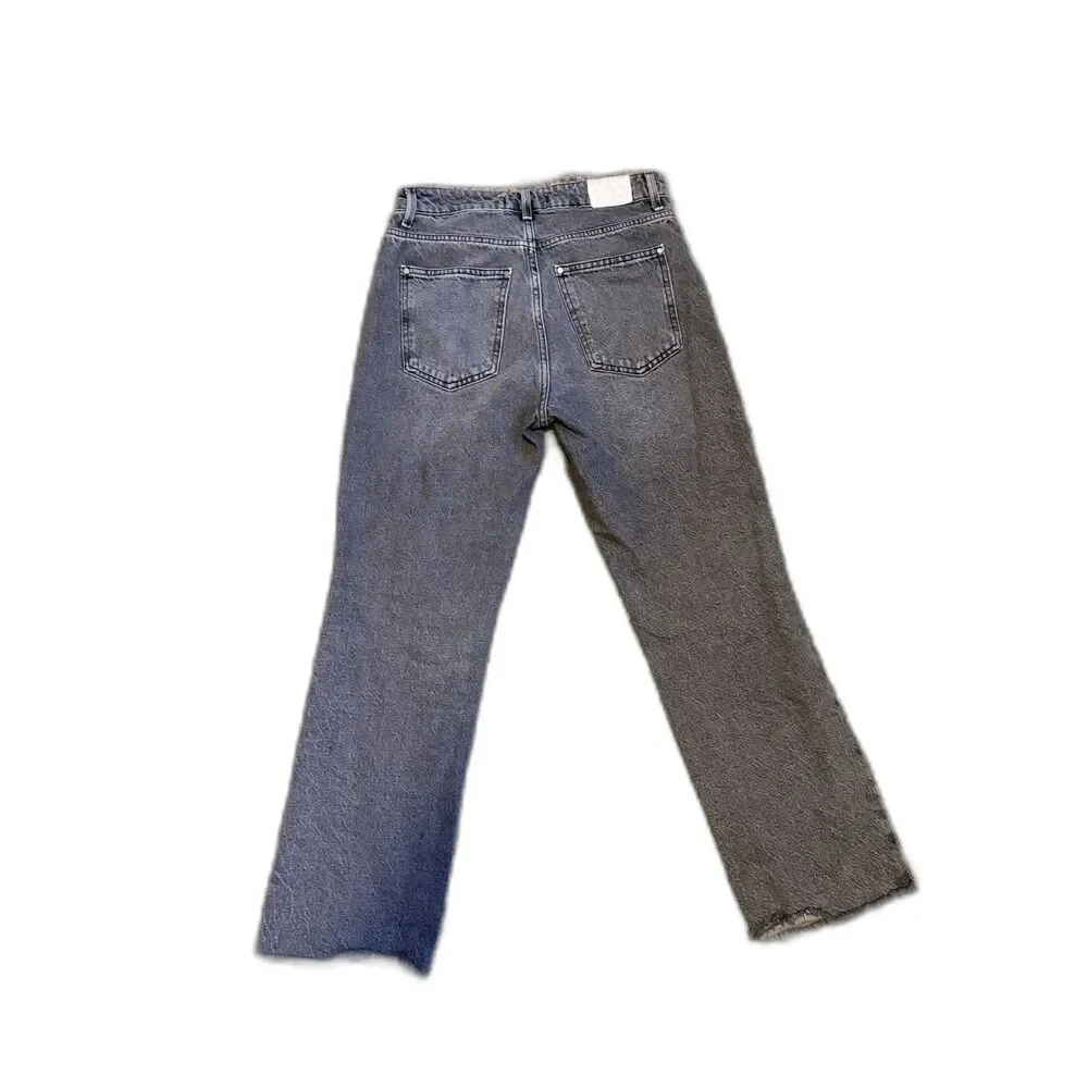 Zara Grey High Rise Straight Leg Jeans Frayed‎ Hem Size 6 / 28